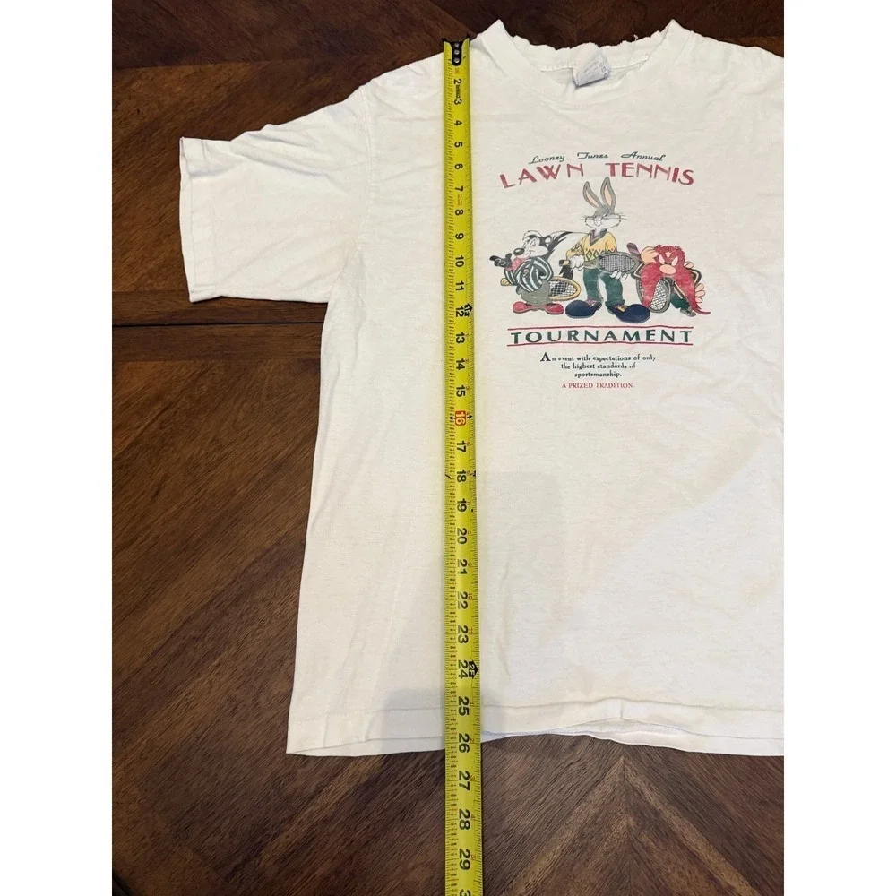 Vintage 1991 Looney Tunes Lawn Tennis T-Shirt Acme‎ Clothing Co White Large USA